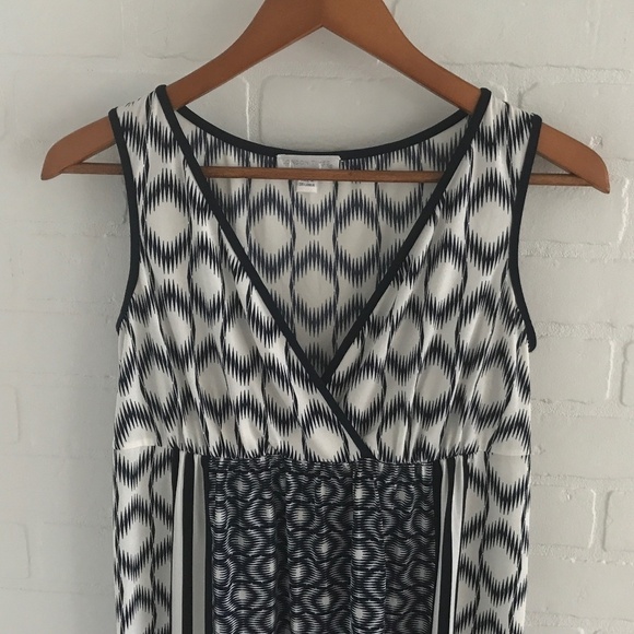 London Times Mini Dress navy Ivory Coastal Native V neck Sz 4 - Picture 3 of 7